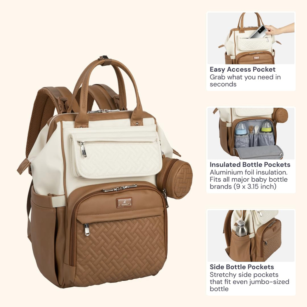 Leather Diaper Bag Backpack, Multifunction Large Bags with Changing Pad & Stroller Straps & Pacifier Case, Unisex