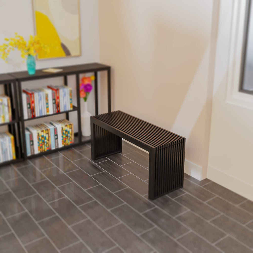 Bamboo Dining Bench 35" Indoor Wooden Shoe Benches Black