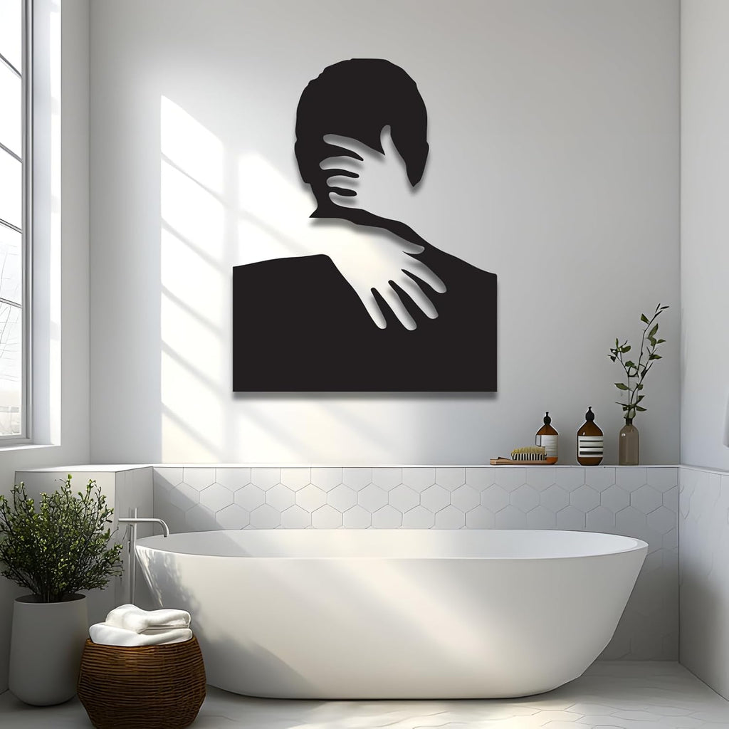 Matte Black Metal Wall Sculpture, Minimalist Negative Space Metal Wall Art, Abstract Monochrome Line Wall Hanging