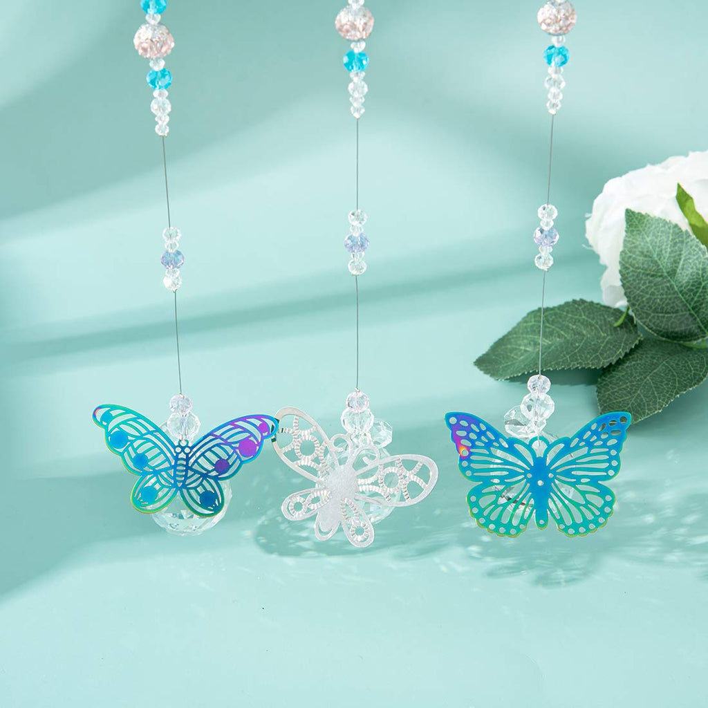 Set of 3 Crystals Ball Prisms Suncatchers Hanging Ornament Crystal Butterfly Suncatchers with Clear Crystal Ball for
