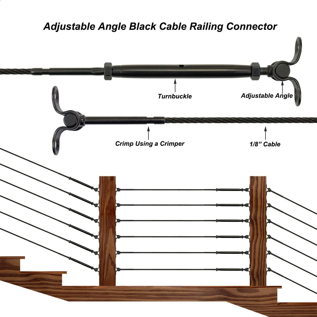 Black Cable Railing Hardware Kit, for 1/8 Cable Railing System for Wood Posts, Stainless Steel Swage Toggle