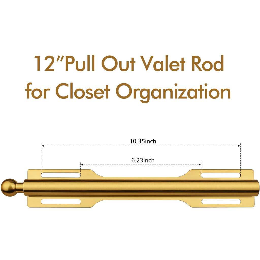 12" Valet Rod for Closet Pull Out (2 Pack, Brushed Gold)