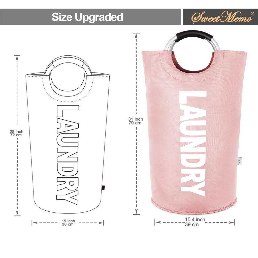 2-Pack Large Laundry Basket, Laundry Hamper Bag with Handles, 95L Pink