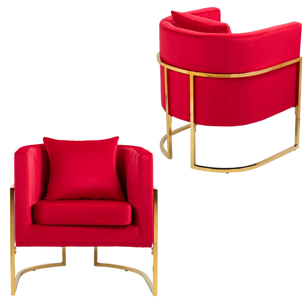 Velvet Accent Chair, Mid Century Modern Upholstered Barrel Armchair, Comfy Single Vanity Chair with Metal Gold Legs