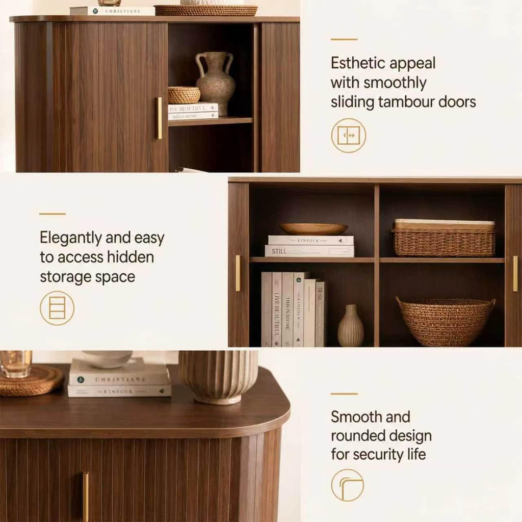 55" Sideboard Cabinet, Fluted Credenzas, Walnut