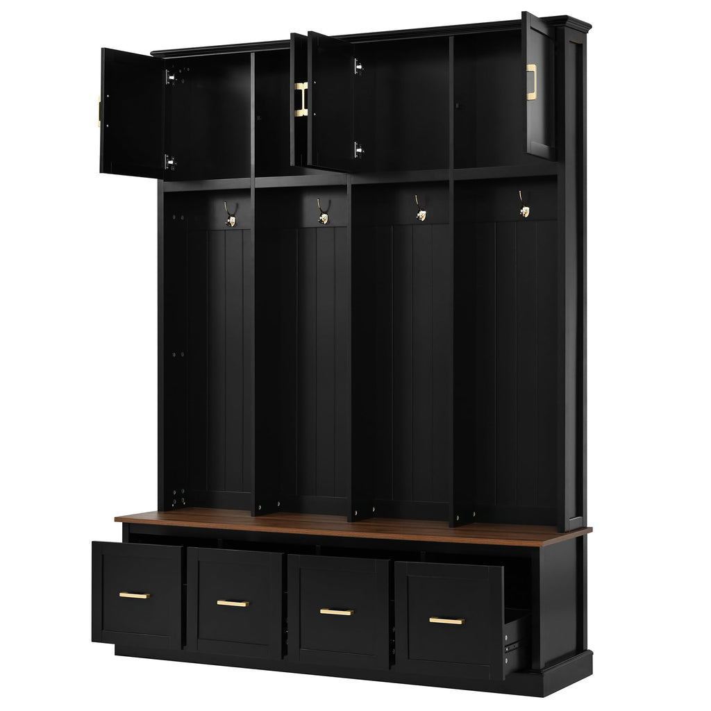 Farmhouse Entryway Hall Tree with Hooks, Cabinets & Drawers