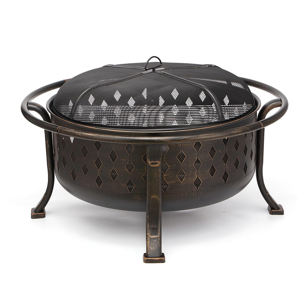 36 Inch Fire Pits for Outside Outdoor Wood Burning Firepit with BBQ Grate Large Heavy Duty Steel Firepit Bowl Bonfire