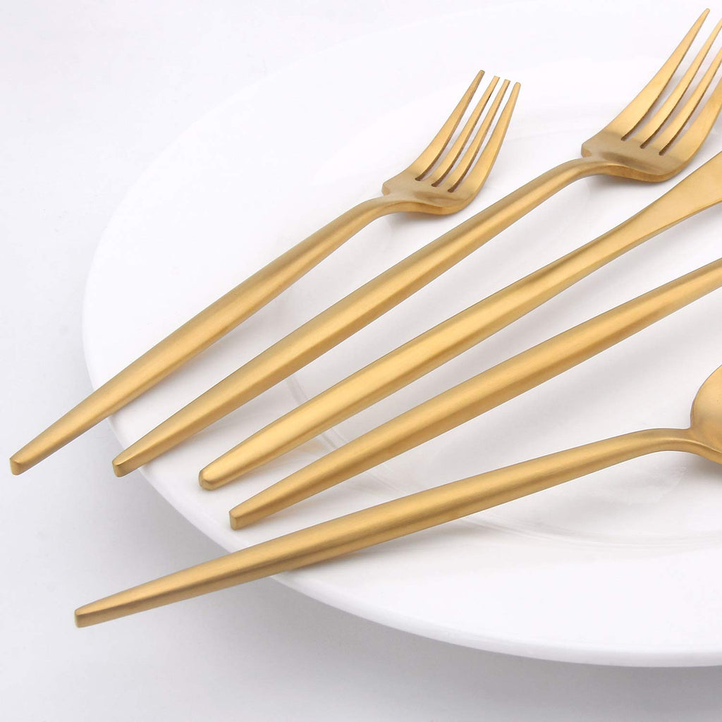 Matte Gold Silverware Set, 20 Piece Stainless Steel Cutlery Flatware Set, Kitchen Utensil Sets for 4, Tableware With