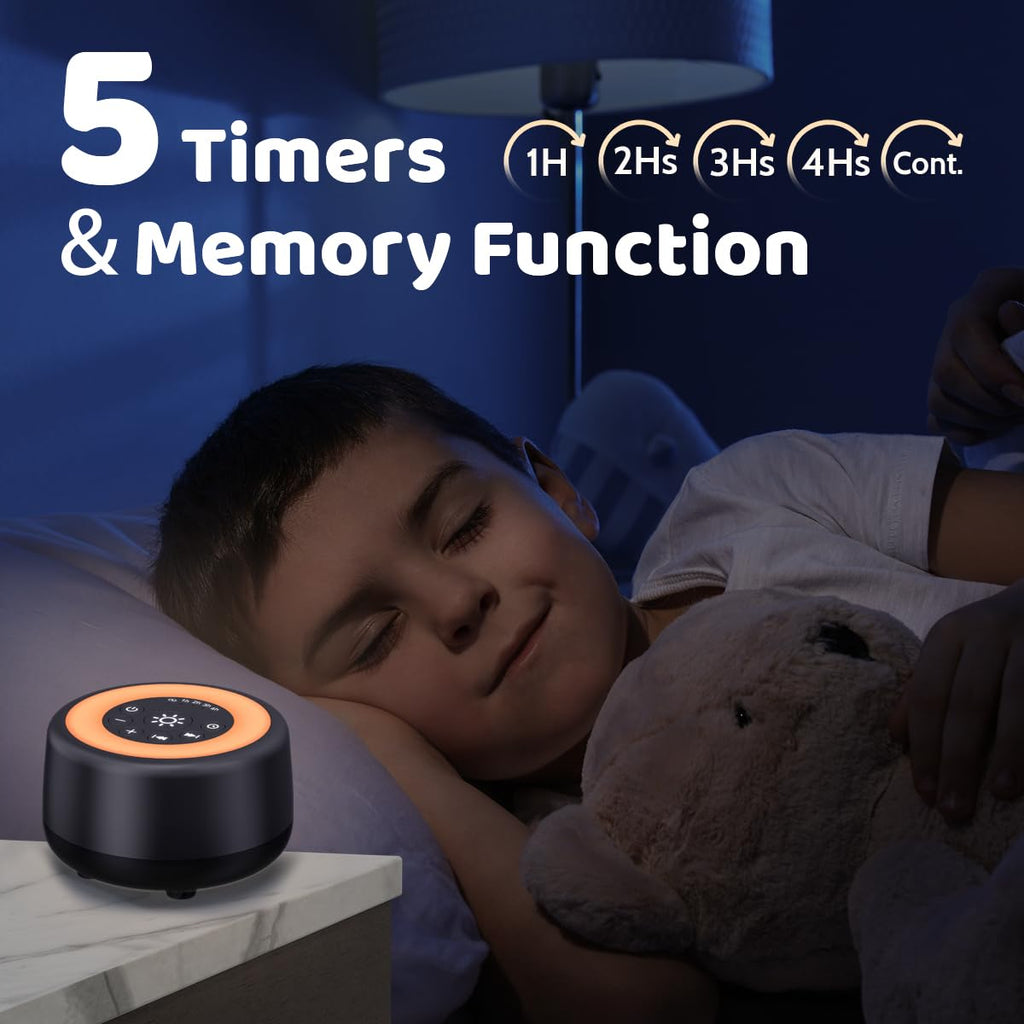 Sound White Noise Machine with 25 Sounds, 10 Colors Warm Night Light 4 Brightness Levels 32 Volume Levels 5 Timer and Memory