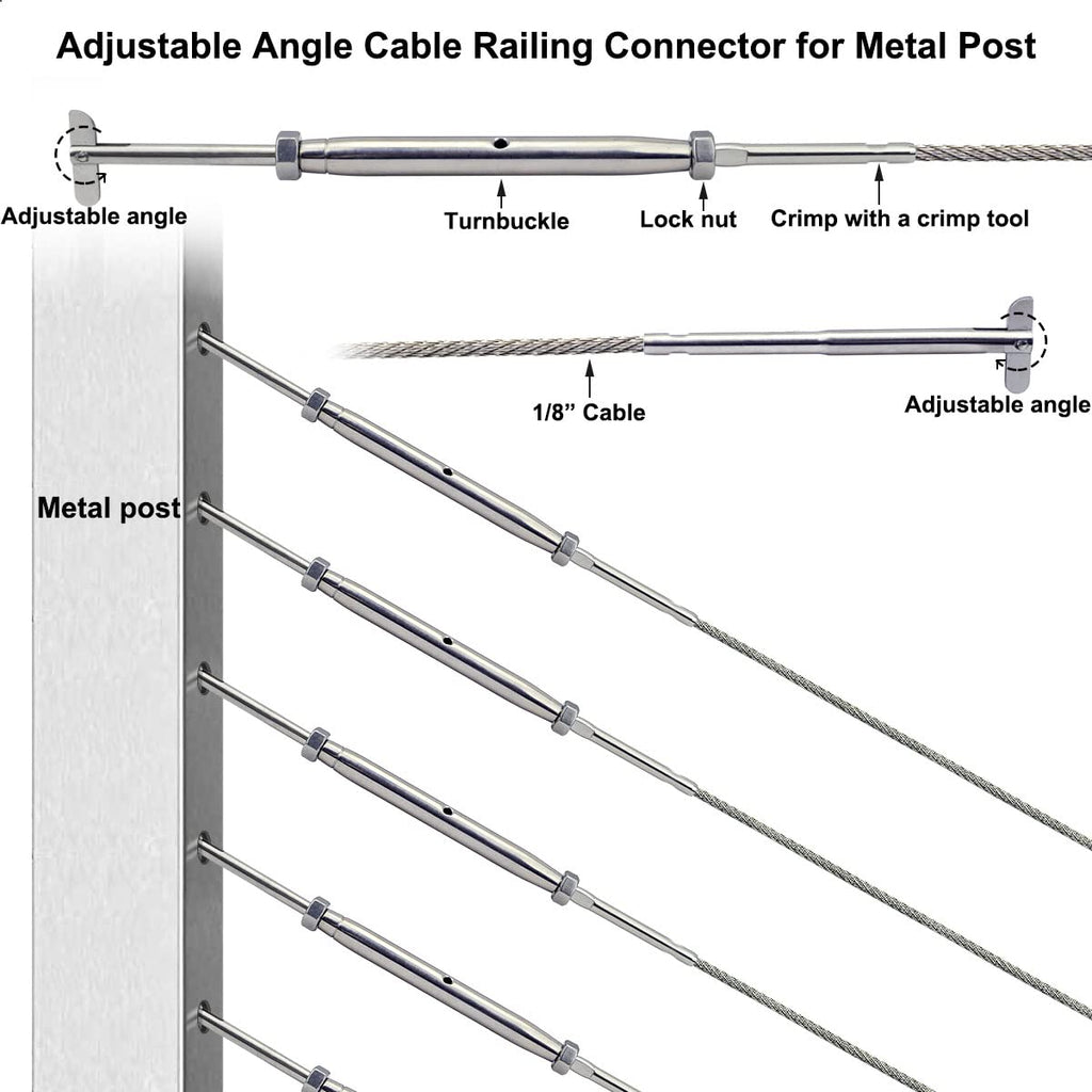 Stainless Steel Cable Railing Hardware Kit for Metal Posts 1/8 Cable Railing System, Drop Pin Turnbuckle 10 Pair