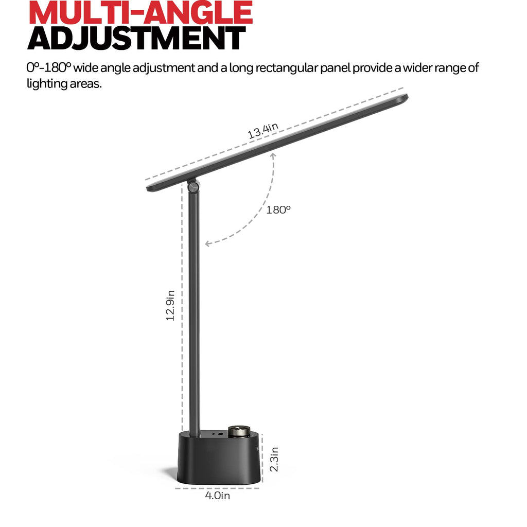 LED Desk Lamp, Foldable & Stepless Dimmable, Black