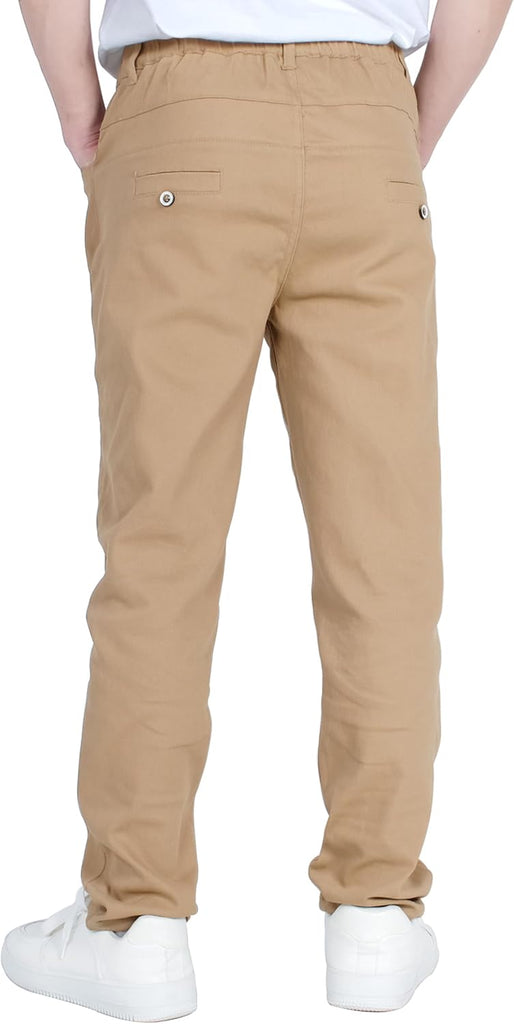 Boys Pull-On Chino Pants Stretch School Uniform Slacks
