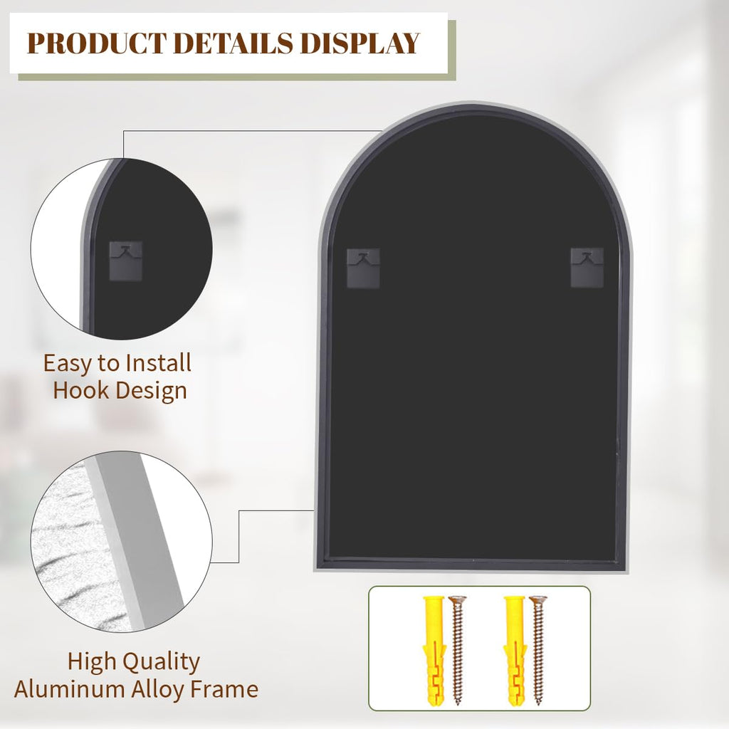30"x40" Arch Bathroom Wall Mirror, Silver