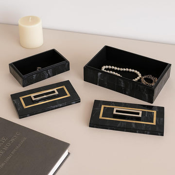 Elegant Decorative Boxes Decor with Lid - Marble Jewelry and Keepsake Boxes with Gold Handle - Bold Home Organizer - Set of 2