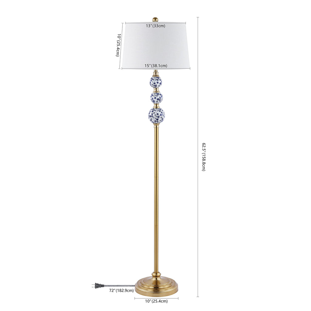 Tavira Classic Ceramic Floor Lamp 62.5" Metal, Brass Gold/Blue
