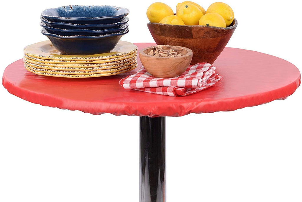 Heavy Duty Vinyl Round Fitted Tablecloth (Table Cover) with Flannel Backing Vibrant Colors Elasticized Tablecloth
