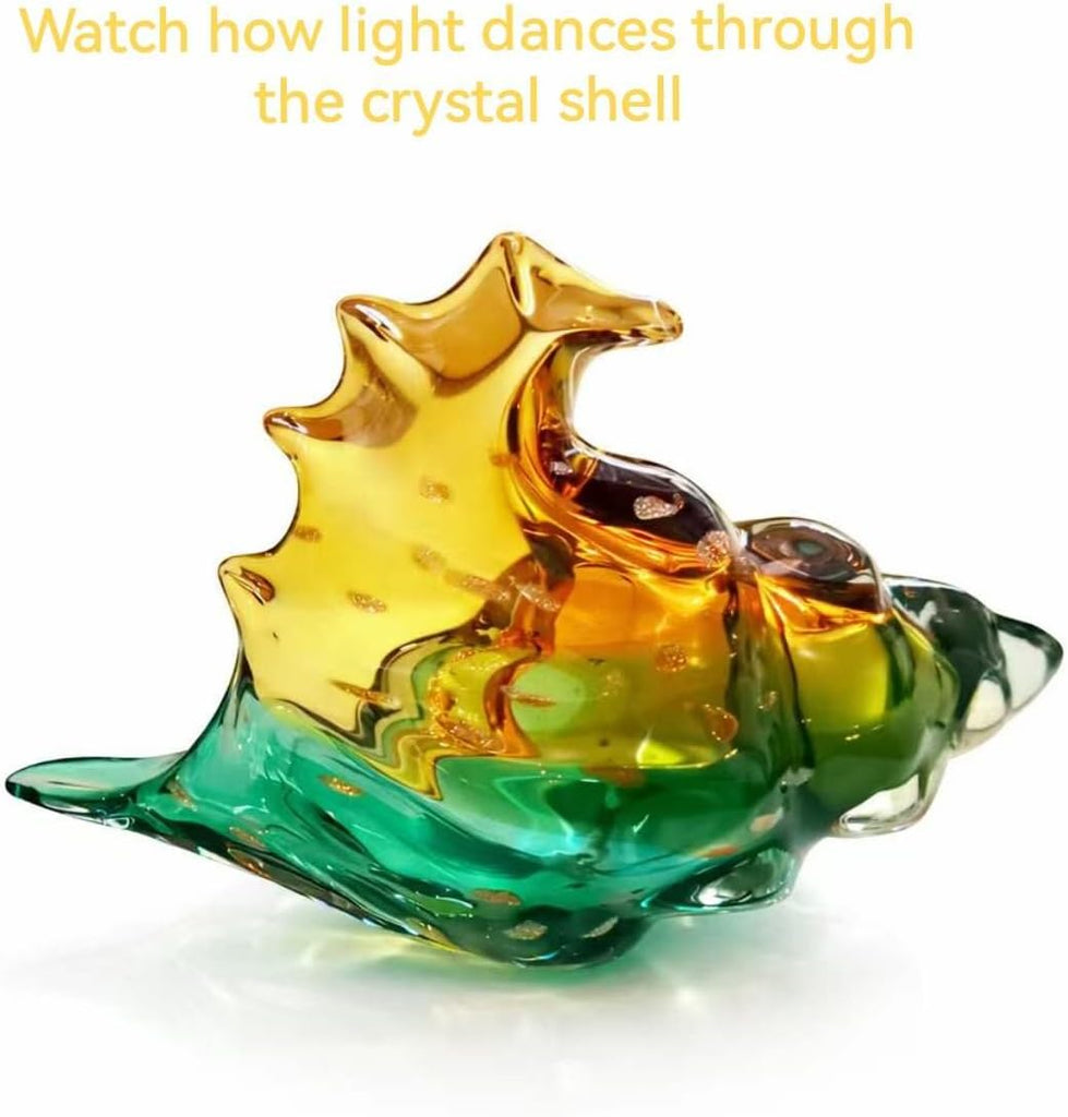 Hand Blown Glass Conch Shell Sculpture - Gift Home Décor Table Centerpiece
