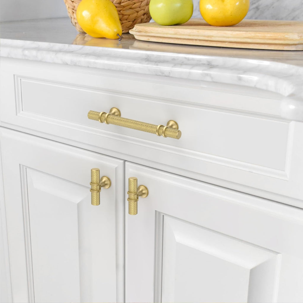 10 Pack 3.75 Inch(96mm) Knurled Brushed Gold Kitchen Cabinet Handles, Cabinet Pulls Kitchen Cabinet Hardware Cupboard