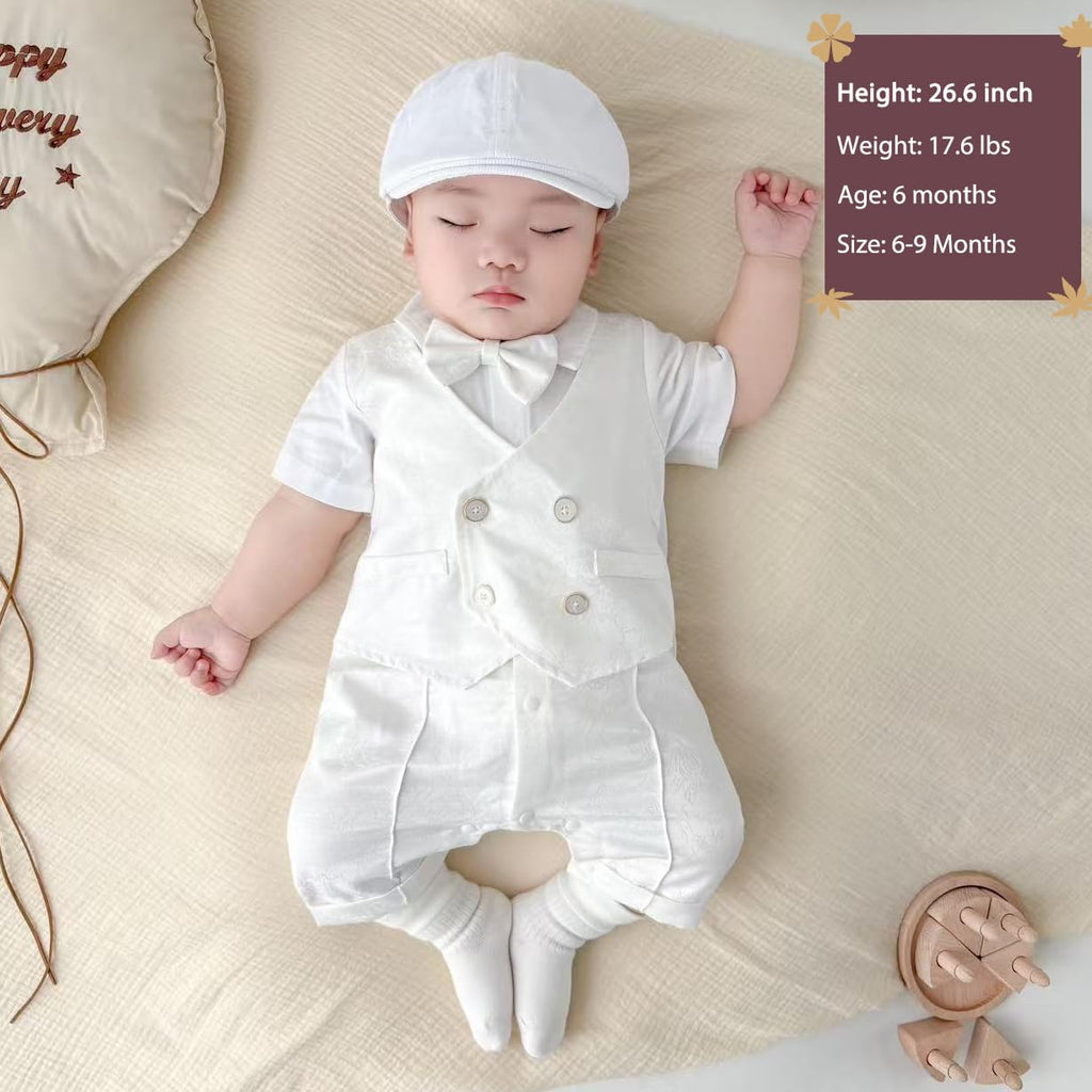 Baby Boy Baptism Outfits Christening Outfit Onesie Shirt Romper Bowtie Newborn Tuxedo Jumpsuit Formal Suit White 3-6