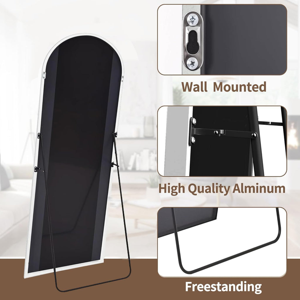 Floor Full Length Mirror, 56"x20" Arched Full Body Mirror, White