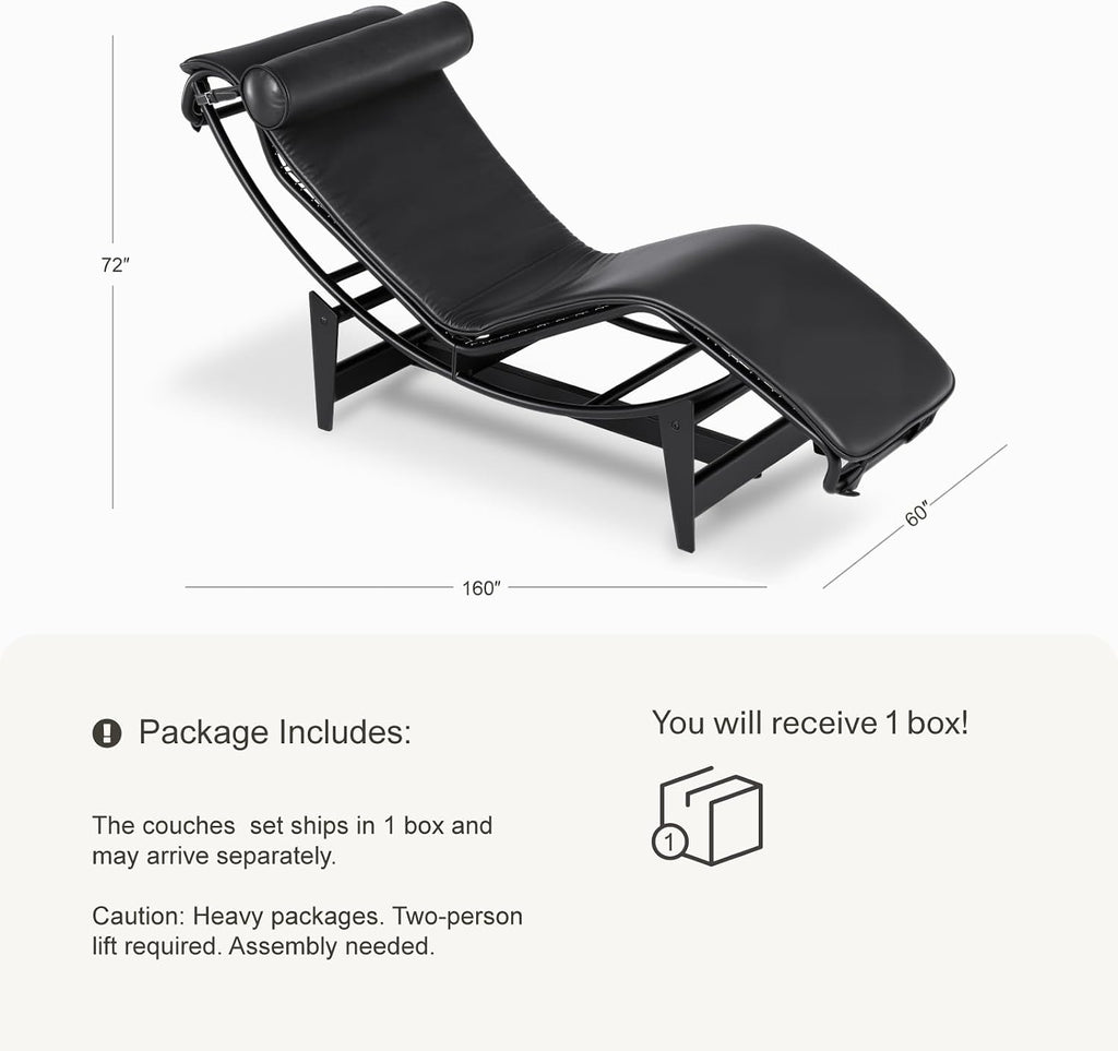 LC-4 Chaise Lounge Chair Floating Chair Black Faux Leather Mid Century Modern Design or Bedroom