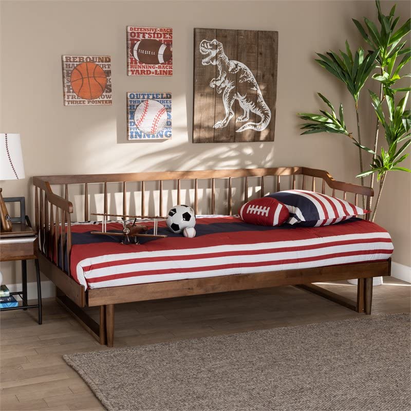 Muriel Walnut Wood Expandable Twin to King Size Spindle Daybed
