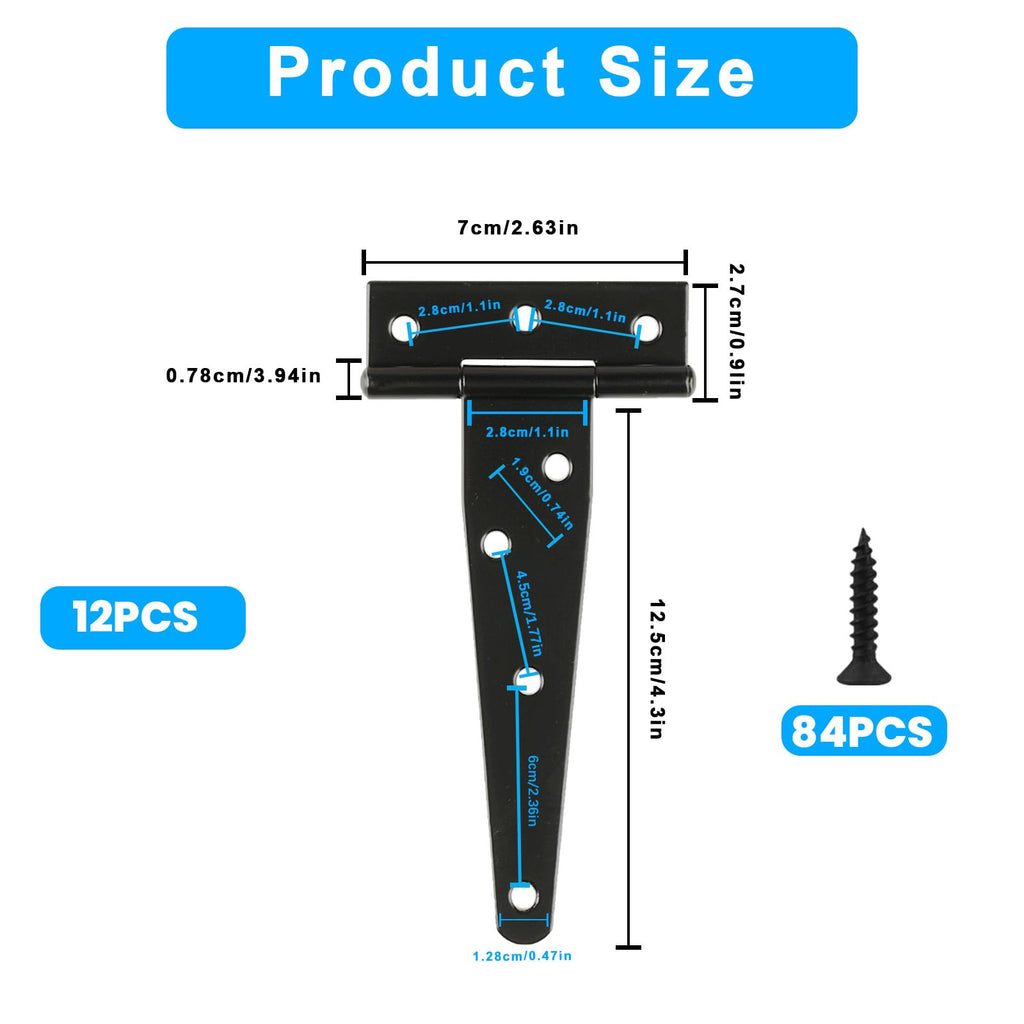 T Strap Hinges Heavy Duty, Shed Door Gate Hinges(Black) (12 Pcs *6 inch)