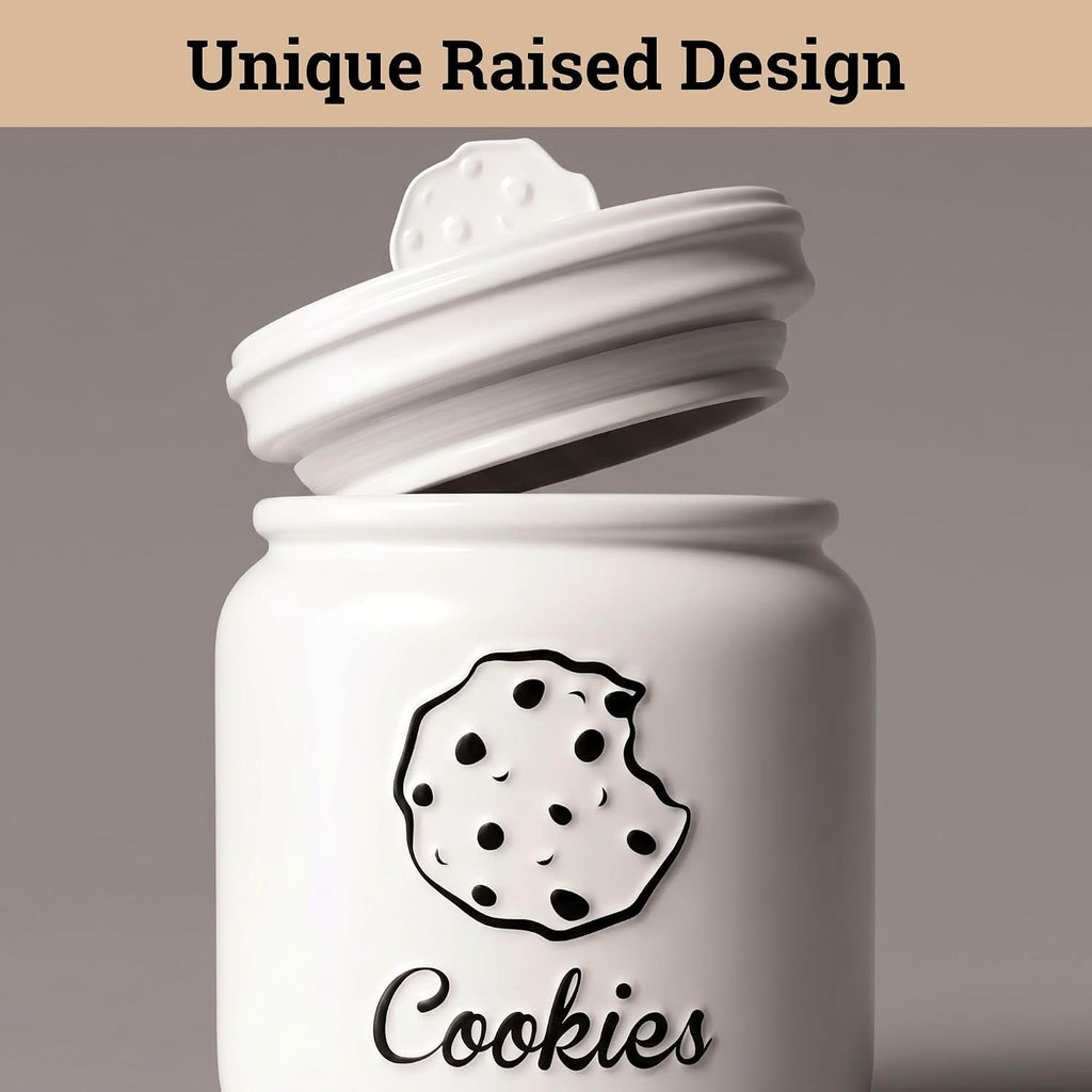 Cookie Jar with Airtight Lid, 6" x 8" Ceramic with Rubber Lined Ceramic Lid