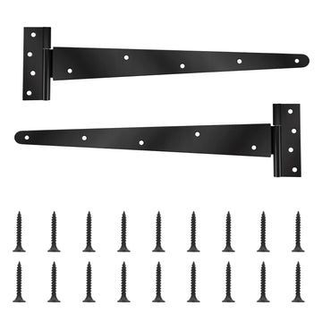 2 Pack 16-Inch Heavy Duty T-Strap Hinges, Black Wrought Iron Gate Hinges with Rust-Resistant Coating, Large 270°