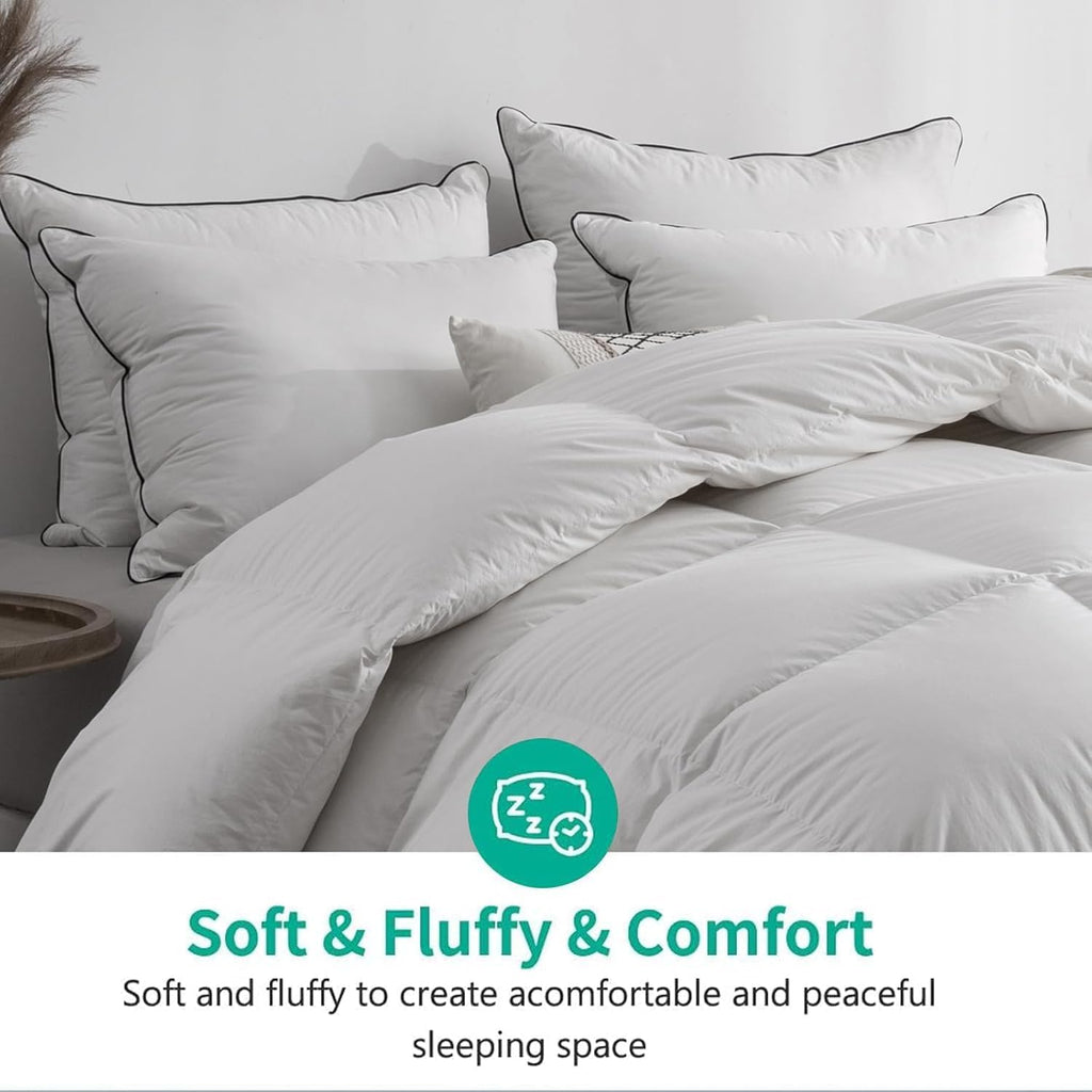 Lightweight Feather Down Comforter King - Ultra Soft 100% Organic Cotton Quilted Duvet Insert