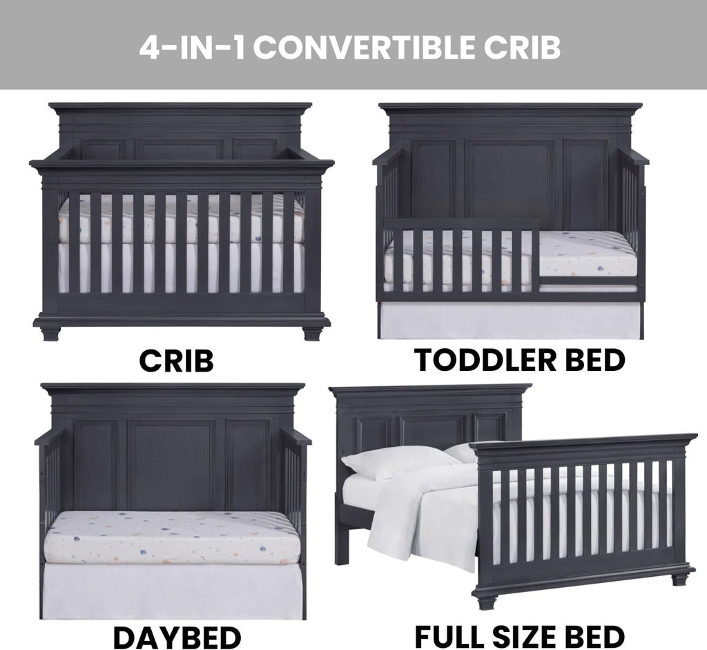 4-in-1 Convertible Baby Crib, Midnight Slate, Green Guard Gold Certified