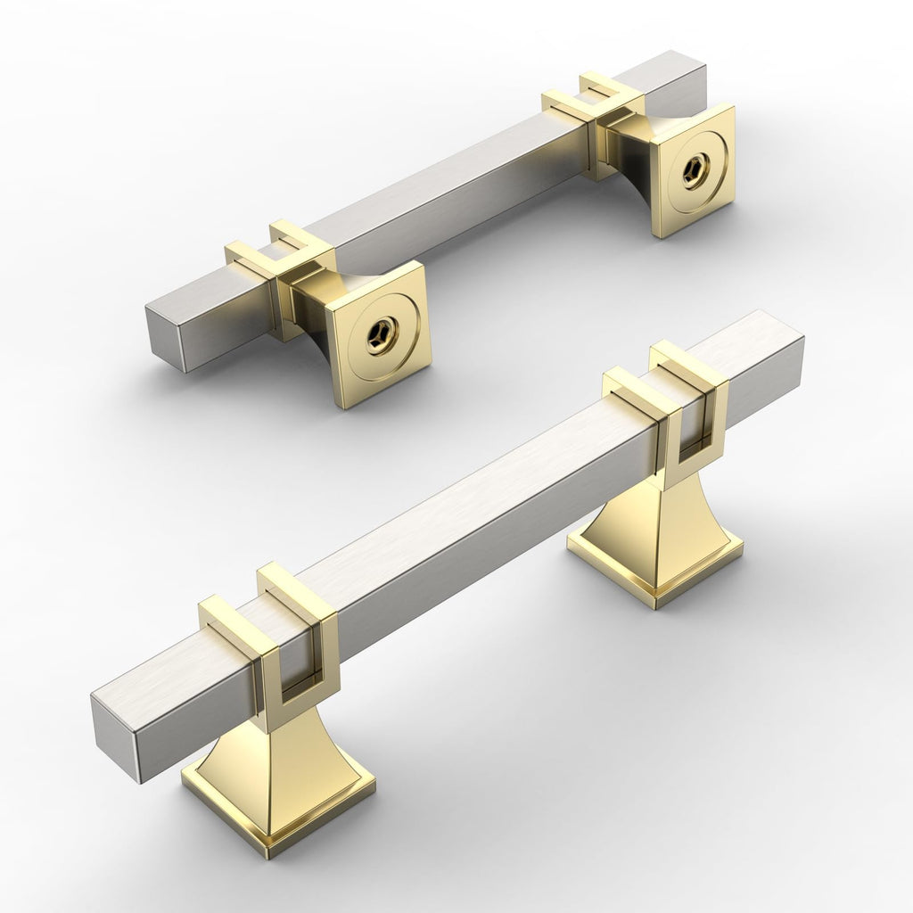 6 Pack Brushed Satin Nickel and Gold Cabinet Pulls 3 Inch(76mm) Hole Center Drawer Pulls Cabinet Hardware Kitchen