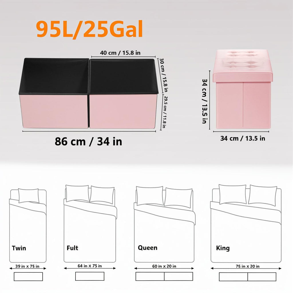Footrest Ottoman Storage Bench, 34" Velvet Folding Chest, Pink