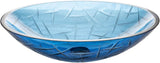 Eden Bath Blue Crystal Cut Oval Glass Sink Bowl Bathroom Vessel Sink for Vanity Top