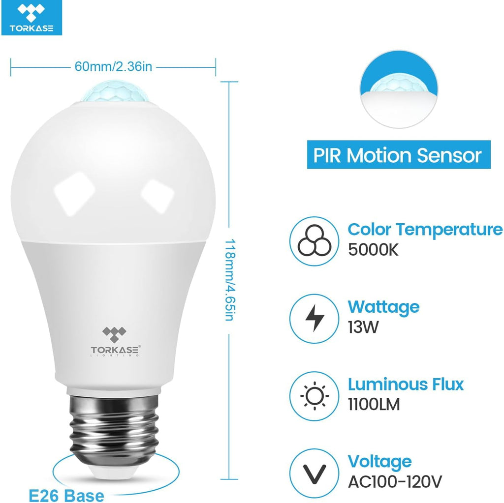 Motion Sensor Light Bulbs 13W (100W Equivalent), 3 Pack A19 E26 Motion Activated Dusk to Dawn LED Bulb, 5000K