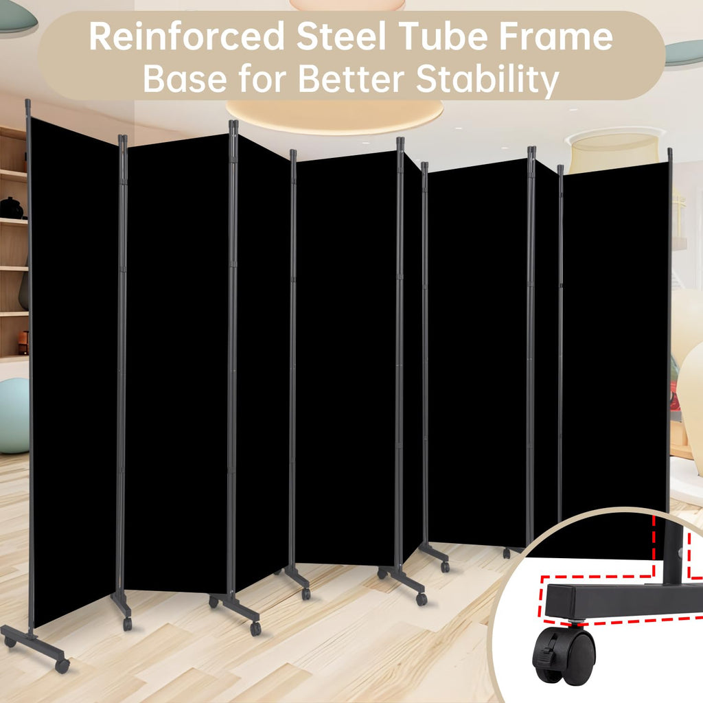 Room Divider Large 8 Panel Privacy Screen, Portable Room Partition on Wheels