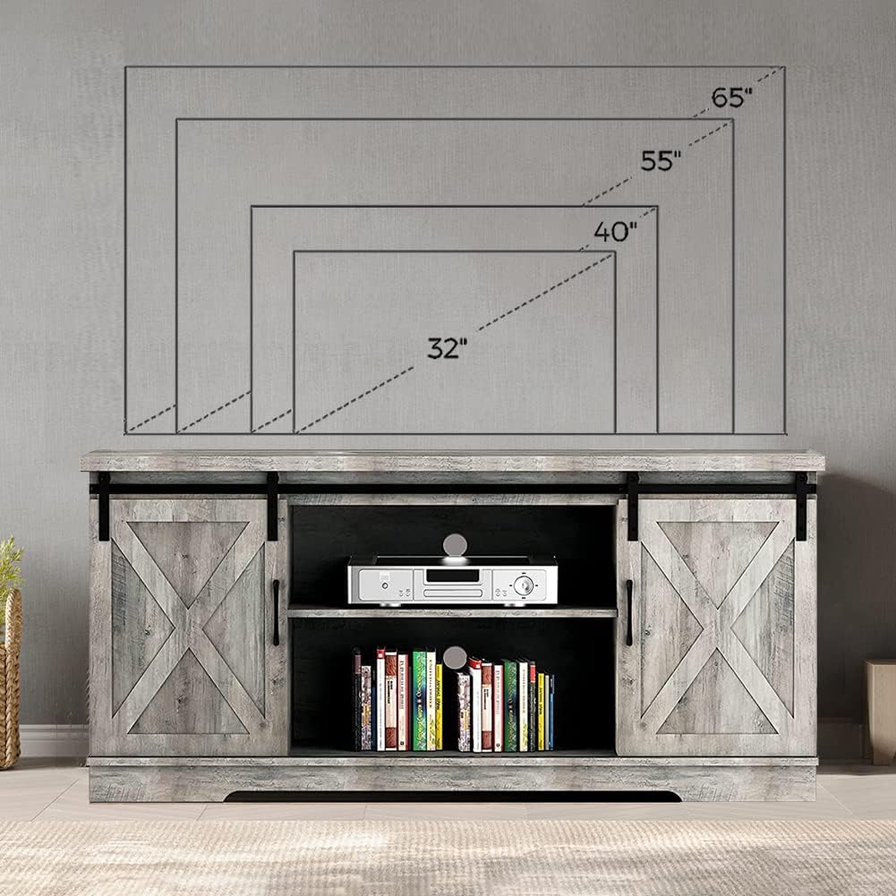TV Stand Farmhouse Entertainment Center for 65 Inch TV & Media Furniture, Rustic TV Stands with Storage and Barn