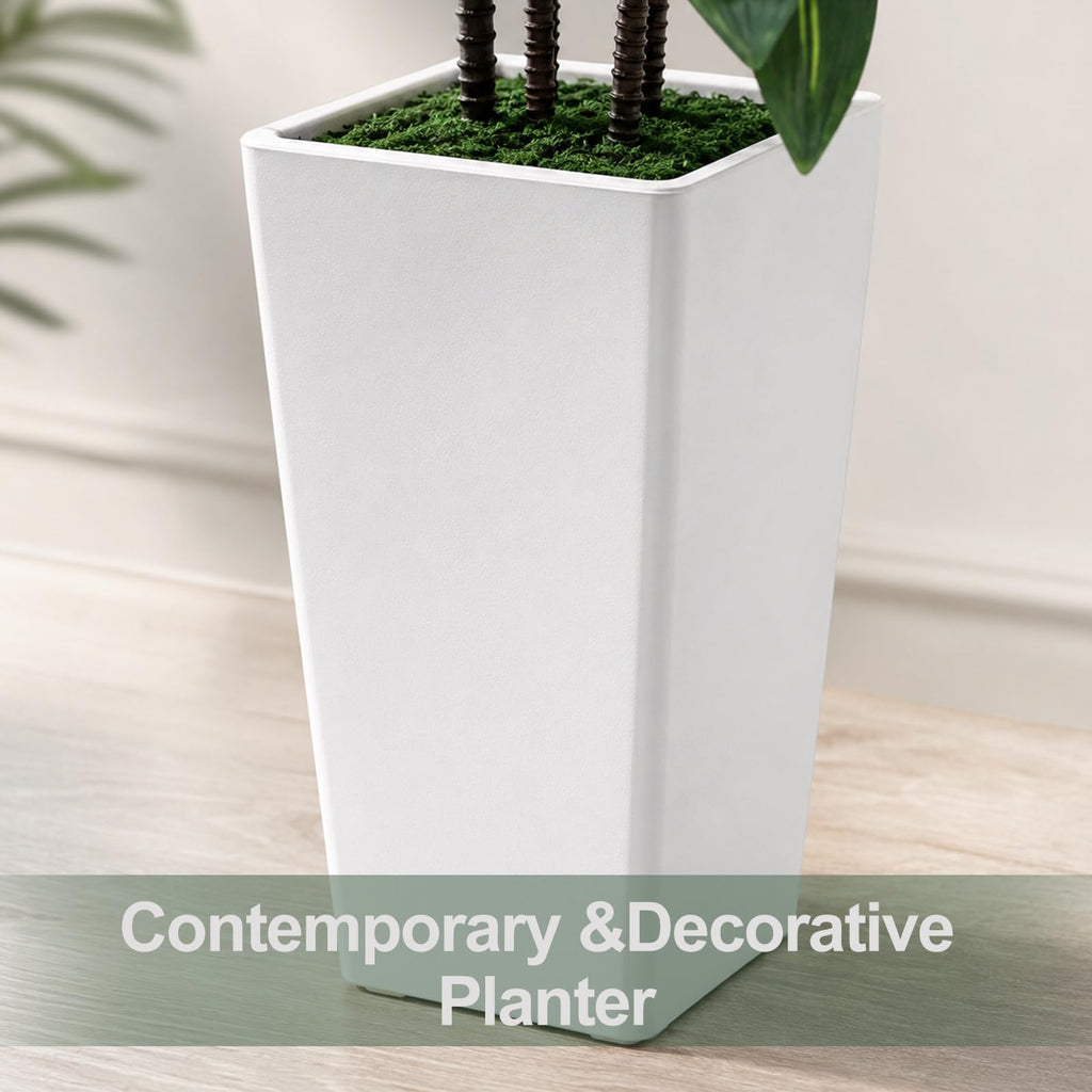 7FT Artificial Dracaena Tree, Fake Tree Indoor with White Tall Planter, Tall Artificial Plants Indoor, Artificial Silk