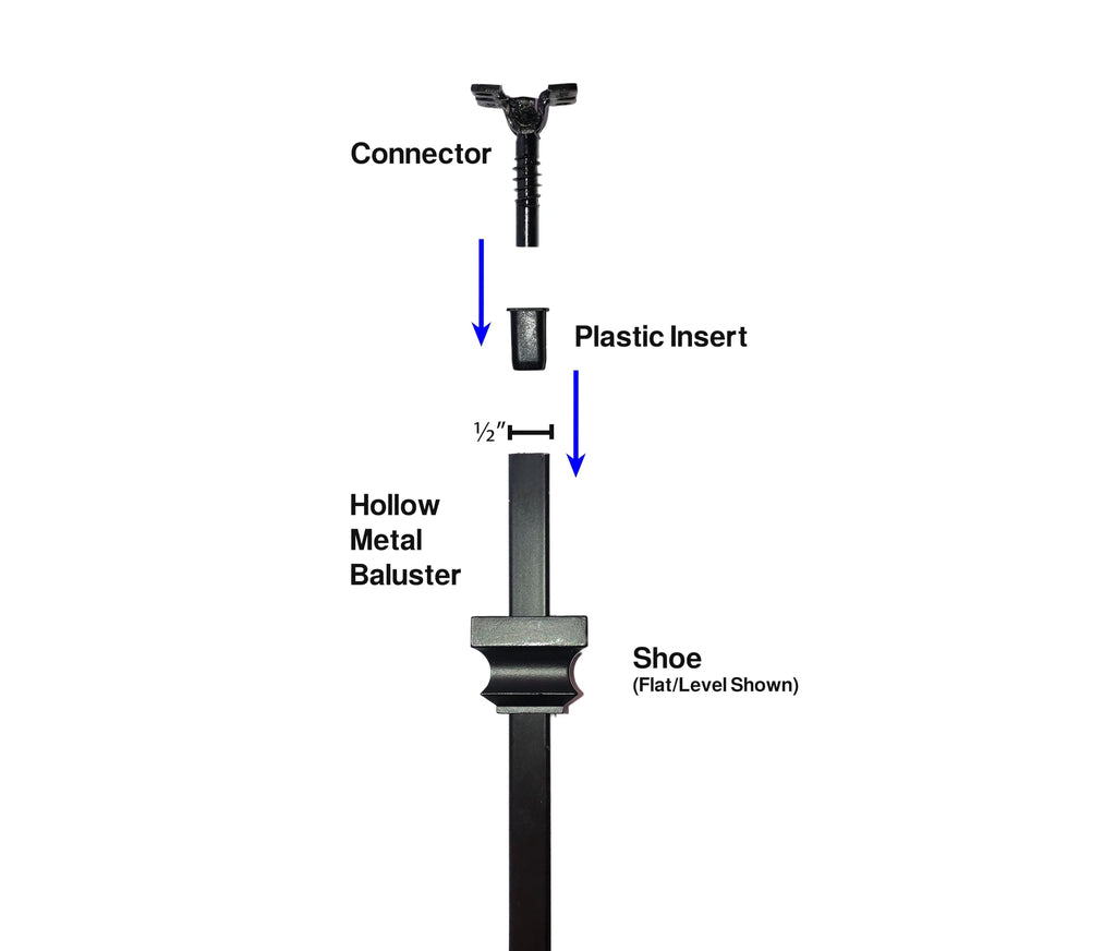 Adjustable Angle Connectors with Satin Black Shoes: 12 Connectors 12 Rake Shoes (for Installing 1/2" Metal Balusters)