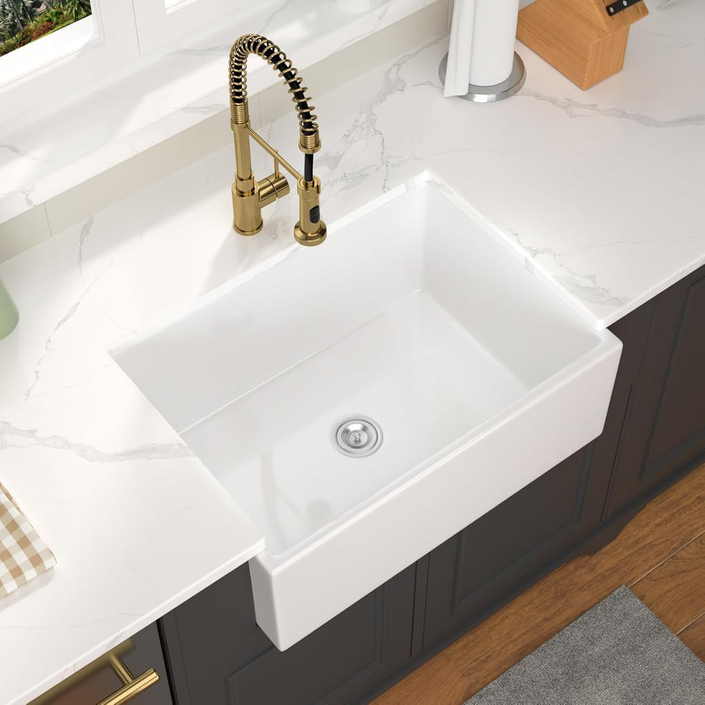 28 White Farmhouse Sink Undermount Apron Front Sinks Kitchen | 28"x20" Ceramic Porcelain Fireclay Single Bowl Farmer