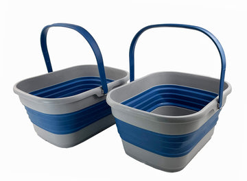Collapsible Tub with Handle 13L (3.4 Gallon) Set of 2- Portable Picnic Basket/Crate - Foldable Storage Container for