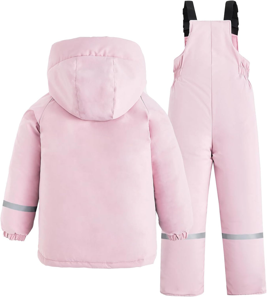 Kids 2 Piece Snowsuit Set Winter Hooded Puffer Jacket & Snow Bib Pants Ultralight Outfit Boy Girl Ski Suits