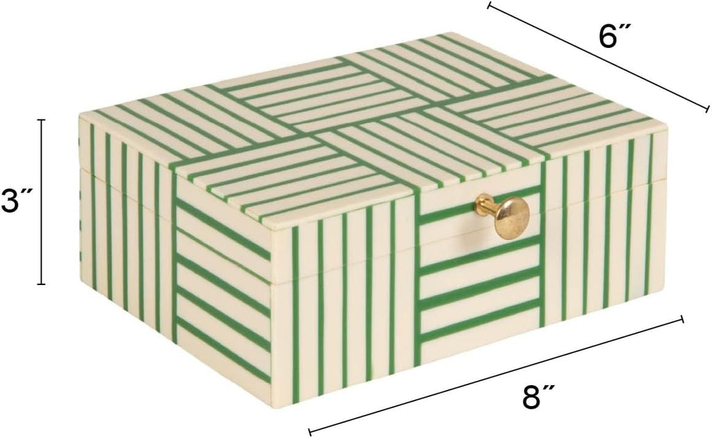 Green & White Striped Resin Storage Box