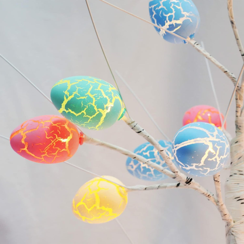 Easter Decorations 24 inch Pre-lit White Birch Tree with Easter Egg Ornaments, 24 Led Lights Battery Operated - Set of 24
