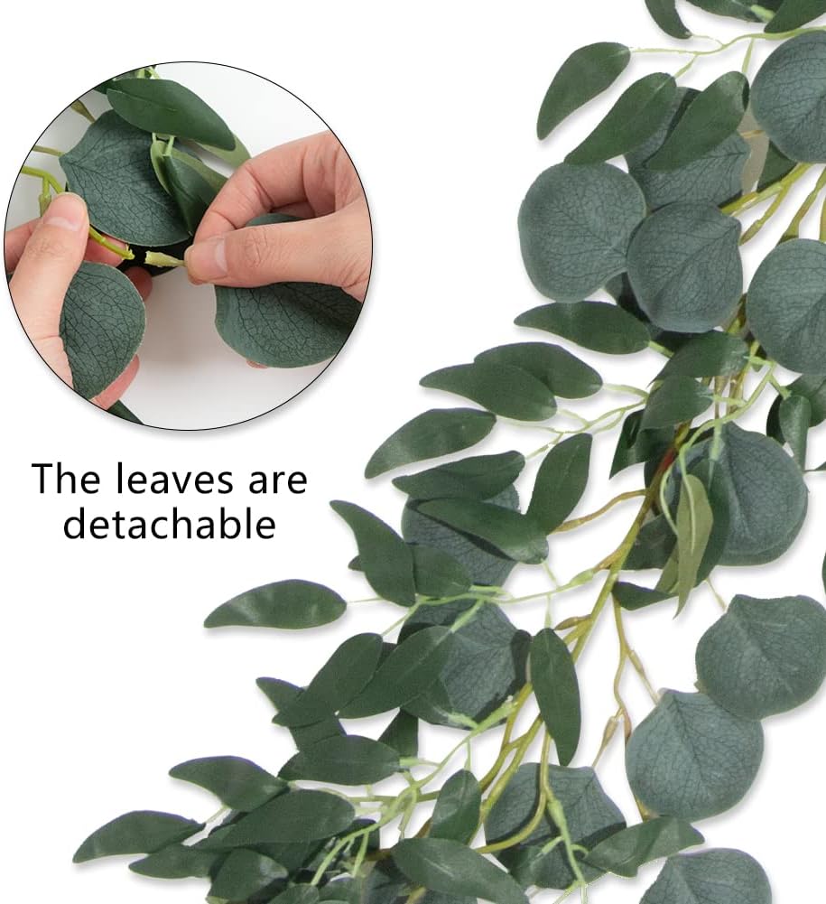 Fake Eucalyptus Vines, 6.5FT Silk Ivy Garland, Odorless Lush Green Leaves Artificial Hanging Plants, Boho Forest - Set of 3