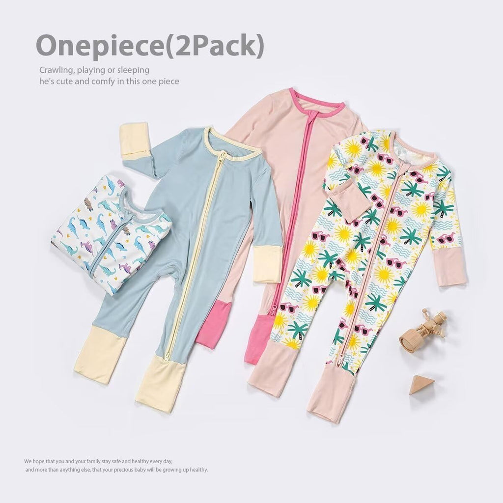 Unisex Baby 2 Pack Bamboo Viscose Pajamas with Mittens and Feet Cuffs
