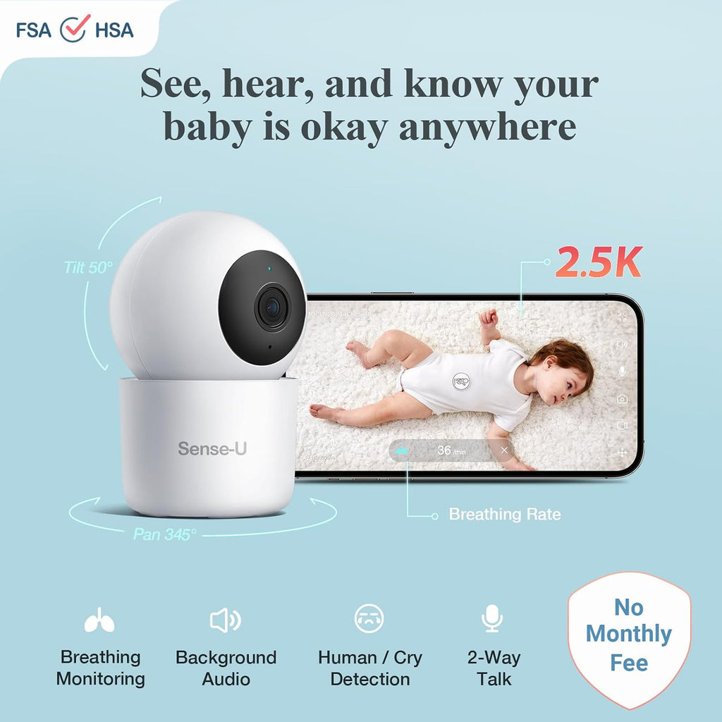 AI 2.5K PTZ Baby Camera Monitor with Sensor-Free Sleep Movement Detection, Smart Security Indoor Video Camera
