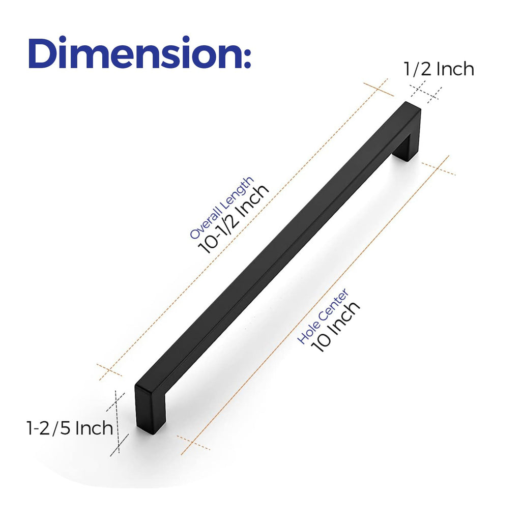 Matte Black Cabinet Handles Square Pulls 10 Inch 3 Pack