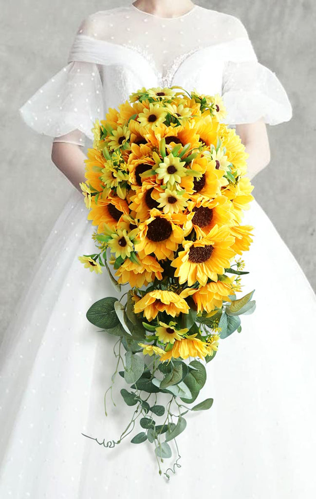 Wedding Bouquets, Artificial Sunflower Artificial Flower Bouquet Bride Bridesmaid Water Fall Wedding Ceremony Proposal