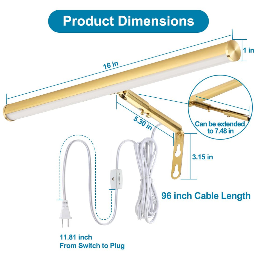 16 inch Plug in LED Picture Lights for Wall, Gold